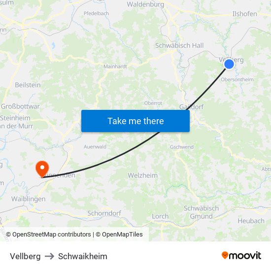 Vellberg to Schwaikheim map