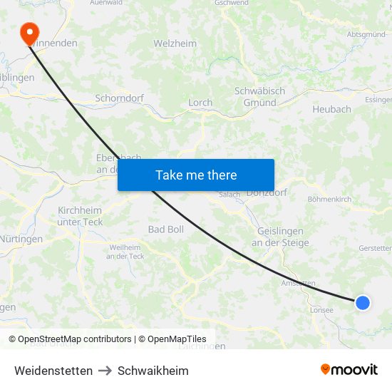 Weidenstetten to Schwaikheim map