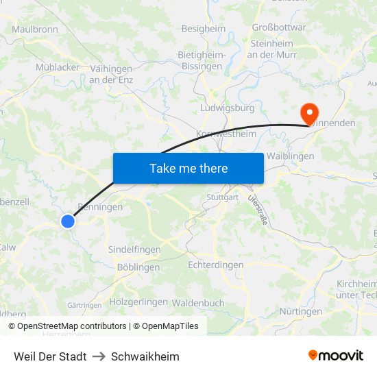 Weil Der Stadt to Schwaikheim map