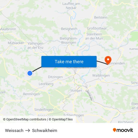 Weissach to Schwaikheim map