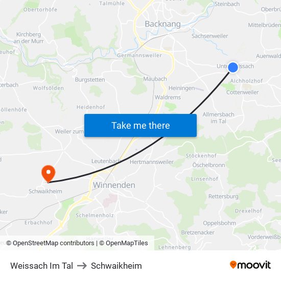 Weissach Im Tal to Schwaikheim map