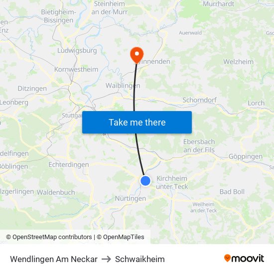 Wendlingen Am Neckar to Schwaikheim map
