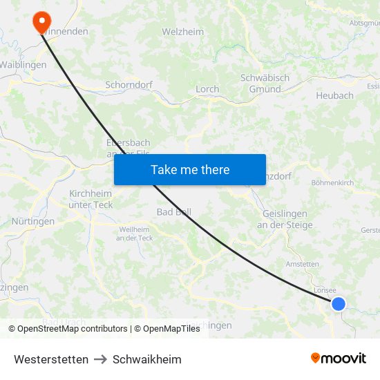 Westerstetten to Schwaikheim map