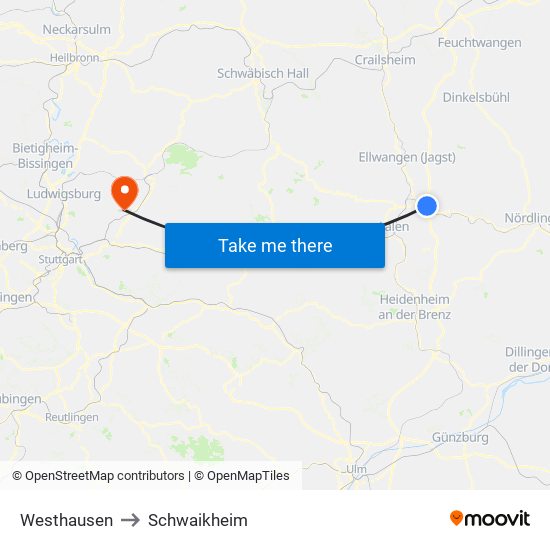 Westhausen to Schwaikheim map