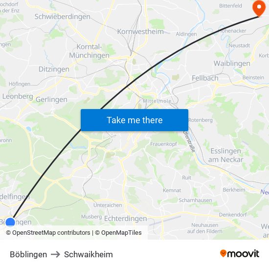 Böblingen to Schwaikheim map