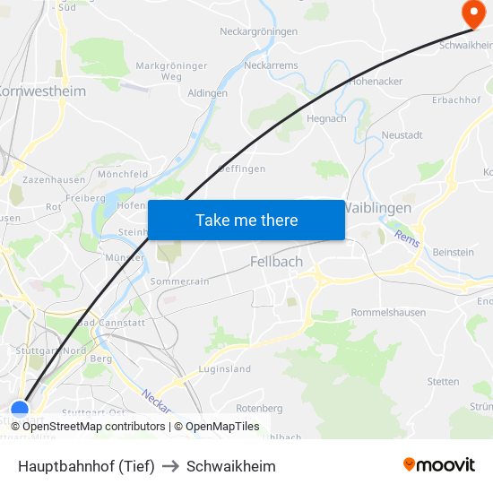 Hauptbahnhof (Tief) to Schwaikheim map