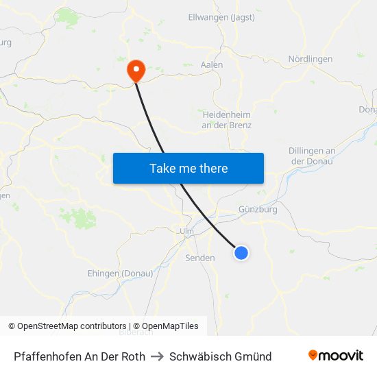 Pfaffenhofen An Der Roth to Schwäbisch Gmünd map