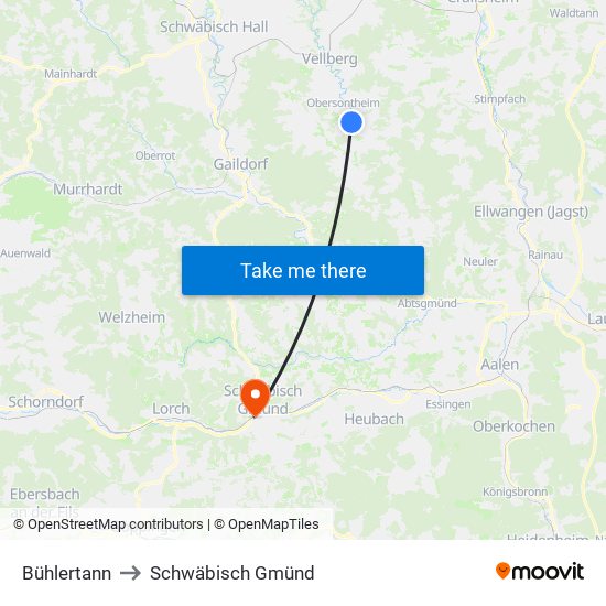 Bühlertann to Schwäbisch Gmünd map