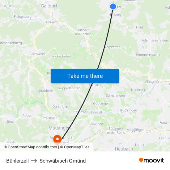 Bühlerzell to Schwäbisch Gmünd map