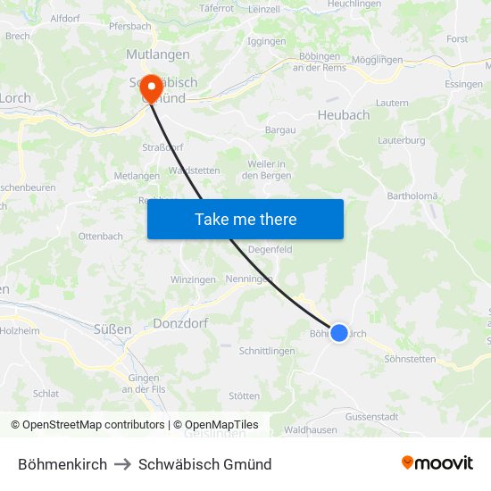Böhmenkirch to Schwäbisch Gmünd map