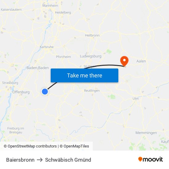 Baiersbronn to Schwäbisch Gmünd map