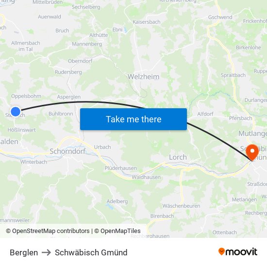 Berglen to Schwäbisch Gmünd map