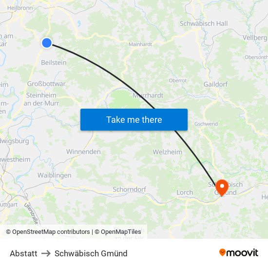 Abstatt to Schwäbisch Gmünd map