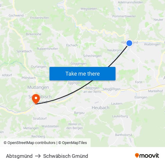 Abtsgmünd to Schwäbisch Gmünd map