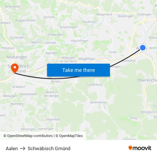 Aalen to Schwäbisch Gmünd map