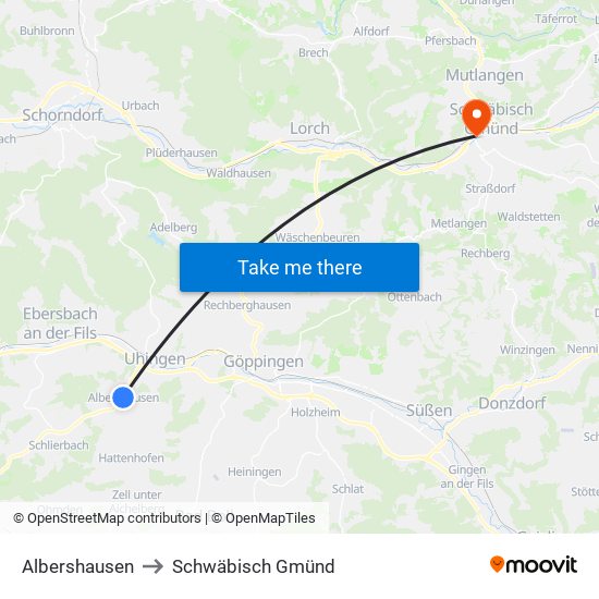 Albershausen to Schwäbisch Gmünd map