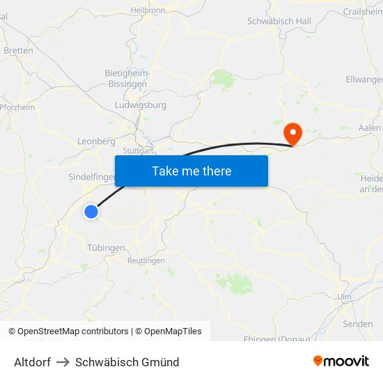 Altdorf to Schwäbisch Gmünd map