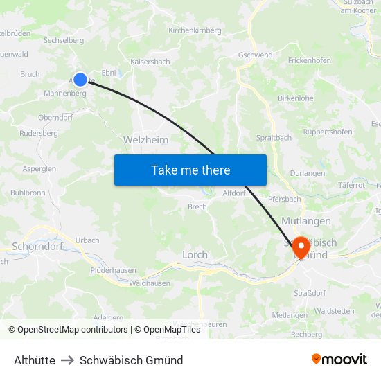 Althütte to Schwäbisch Gmünd map