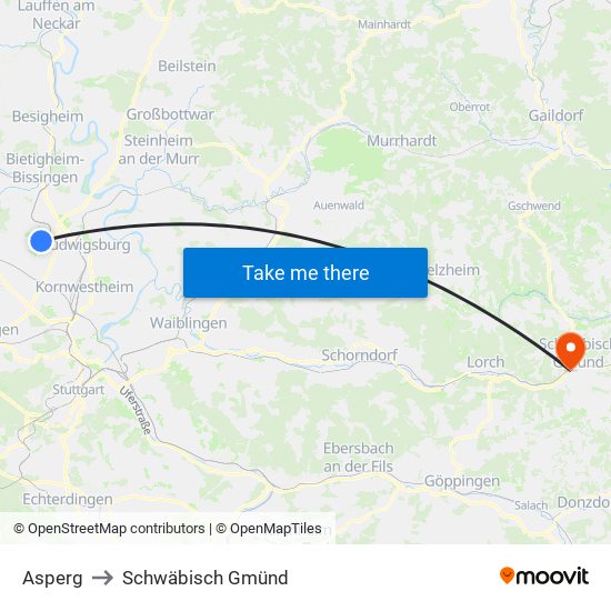 Asperg to Schwäbisch Gmünd map