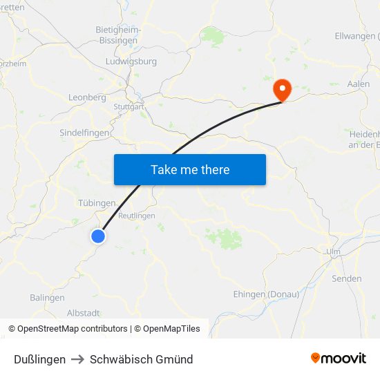 Dußlingen to Schwäbisch Gmünd map