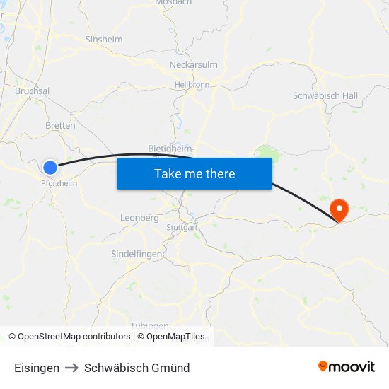 Eisingen to Schwäbisch Gmünd map