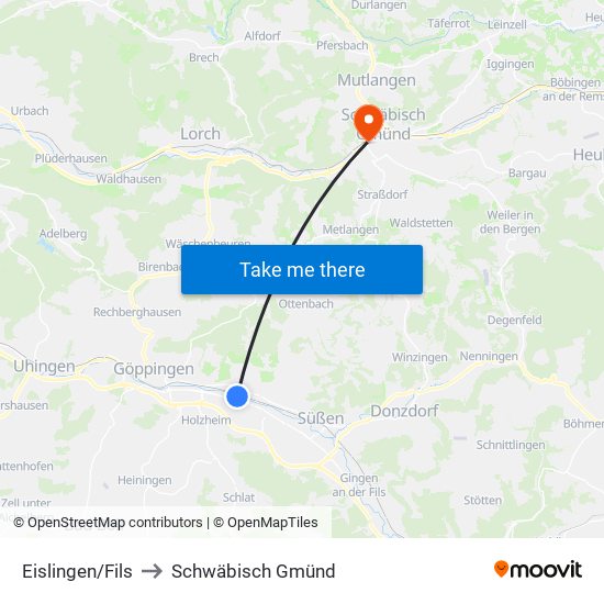 Eislingen/Fils to Schwäbisch Gmünd map