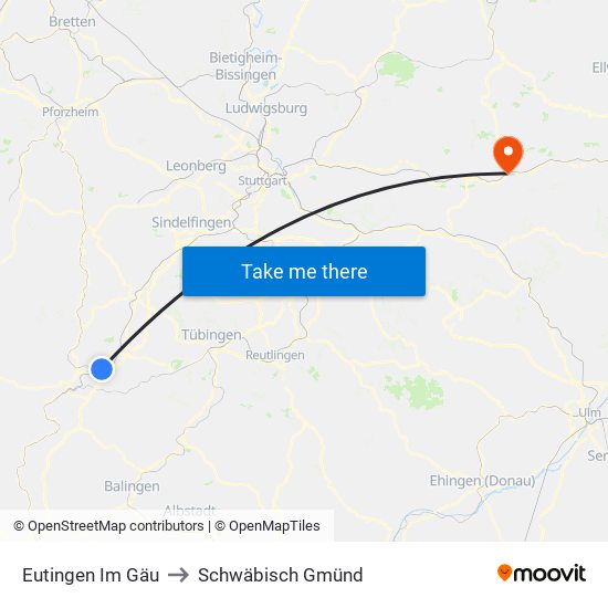 Eutingen Im Gäu to Schwäbisch Gmünd map