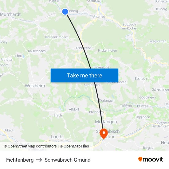 Fichtenberg to Schwäbisch Gmünd map