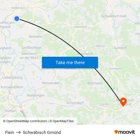 Flein to Schwäbisch Gmünd map