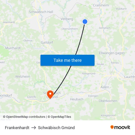 Frankenhardt to Schwäbisch Gmünd map