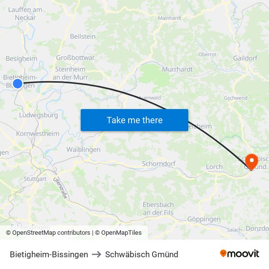 Bietigheim-Bissingen to Schwäbisch Gmünd map
