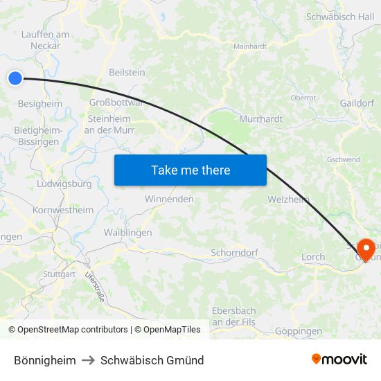Bönnigheim to Schwäbisch Gmünd map