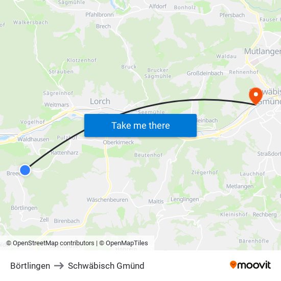 Börtlingen to Schwäbisch Gmünd map