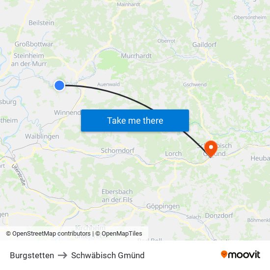 Burgstetten to Schwäbisch Gmünd map