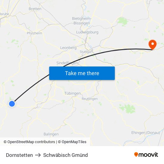 Dornstetten to Schwäbisch Gmünd map