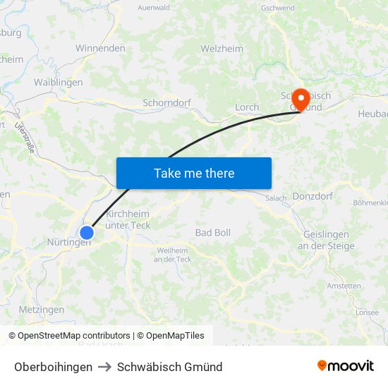 Oberboihingen to Schwäbisch Gmünd map