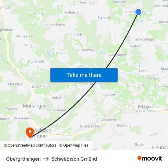 Obergröningen to Schwäbisch Gmünd map