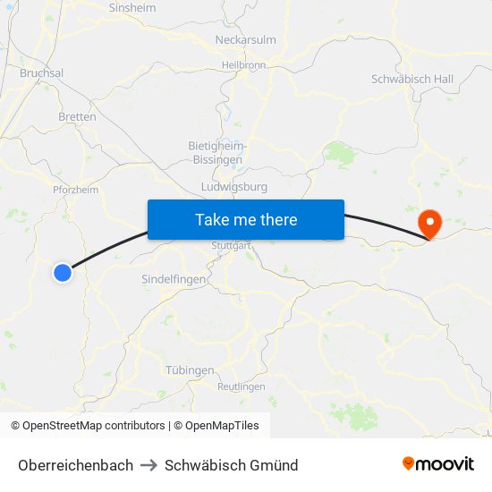 Oberreichenbach to Schwäbisch Gmünd map