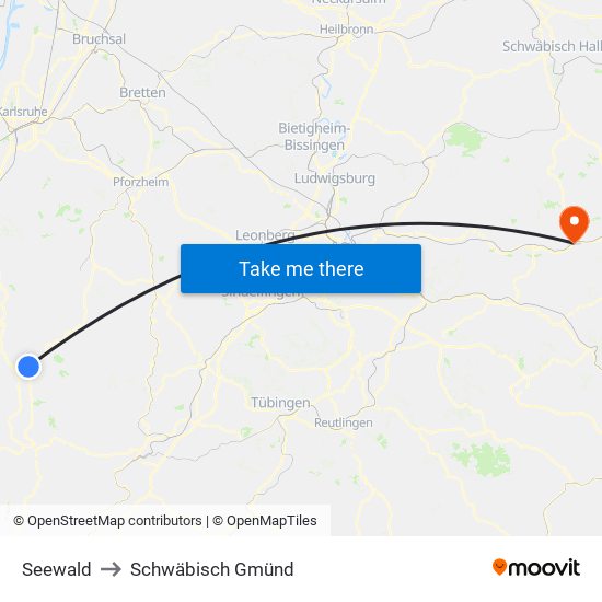 Seewald to Schwäbisch Gmünd map