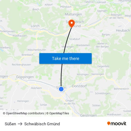 Süßen to Schwäbisch Gmünd map