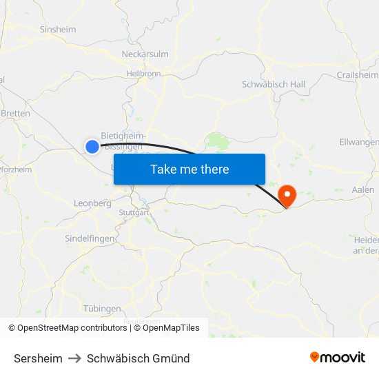 Sersheim to Schwäbisch Gmünd map