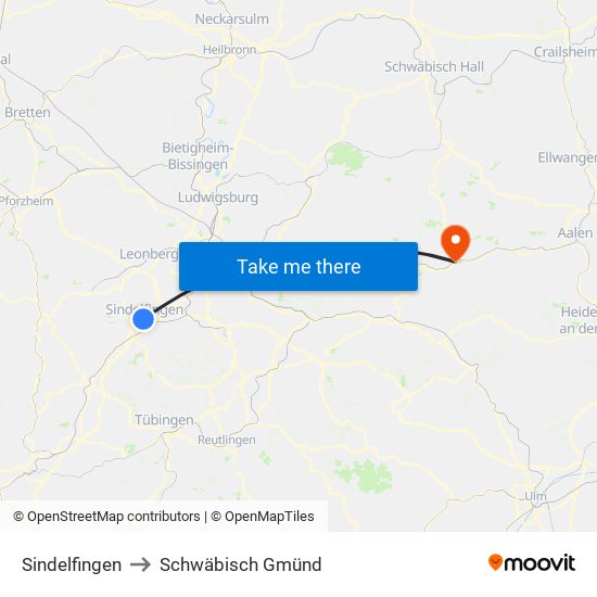 Sindelfingen to Schwäbisch Gmünd map