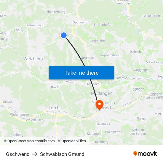 Gschwend to Schwäbisch Gmünd map
