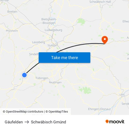 Gäufelden to Schwäbisch Gmünd map