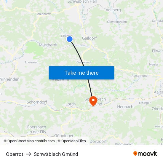 Oberrot to Schwäbisch Gmünd map