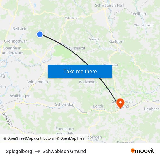 Spiegelberg to Schwäbisch Gmünd map