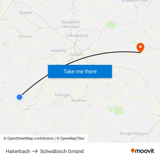 Haiterbach to Schwäbisch Gmünd map