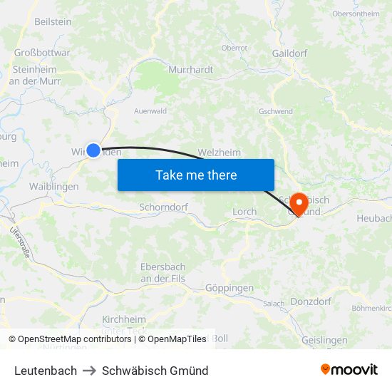 Leutenbach to Schwäbisch Gmünd map