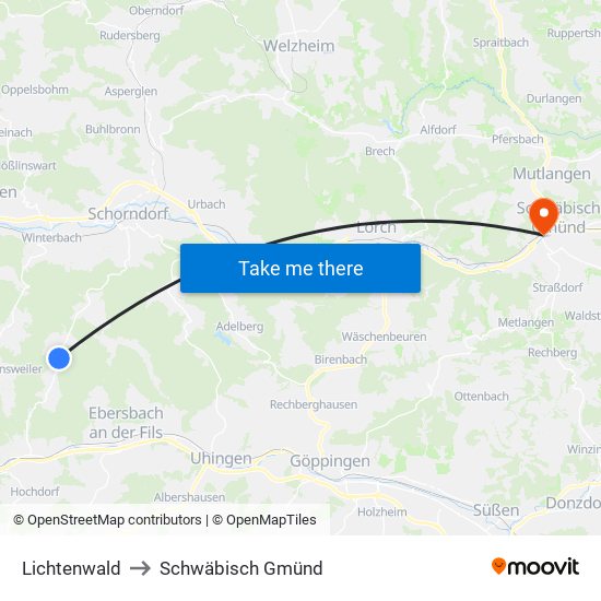Lichtenwald to Schwäbisch Gmünd map