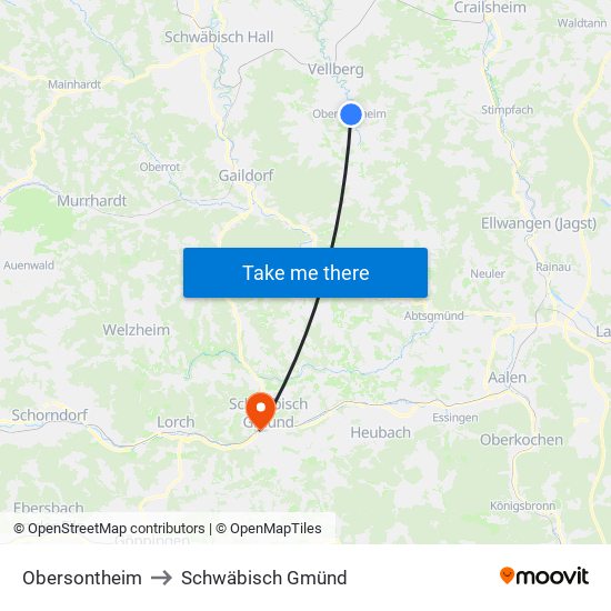 Obersontheim to Schwäbisch Gmünd map
